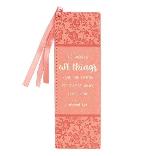 Bookmark Faux Leather Coral All Things Rom. 8:28