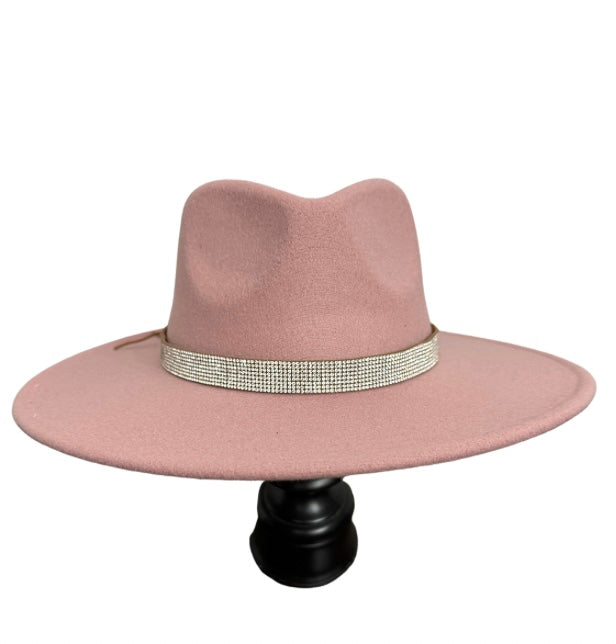 Light Pink Wide Brim Fedora Hat