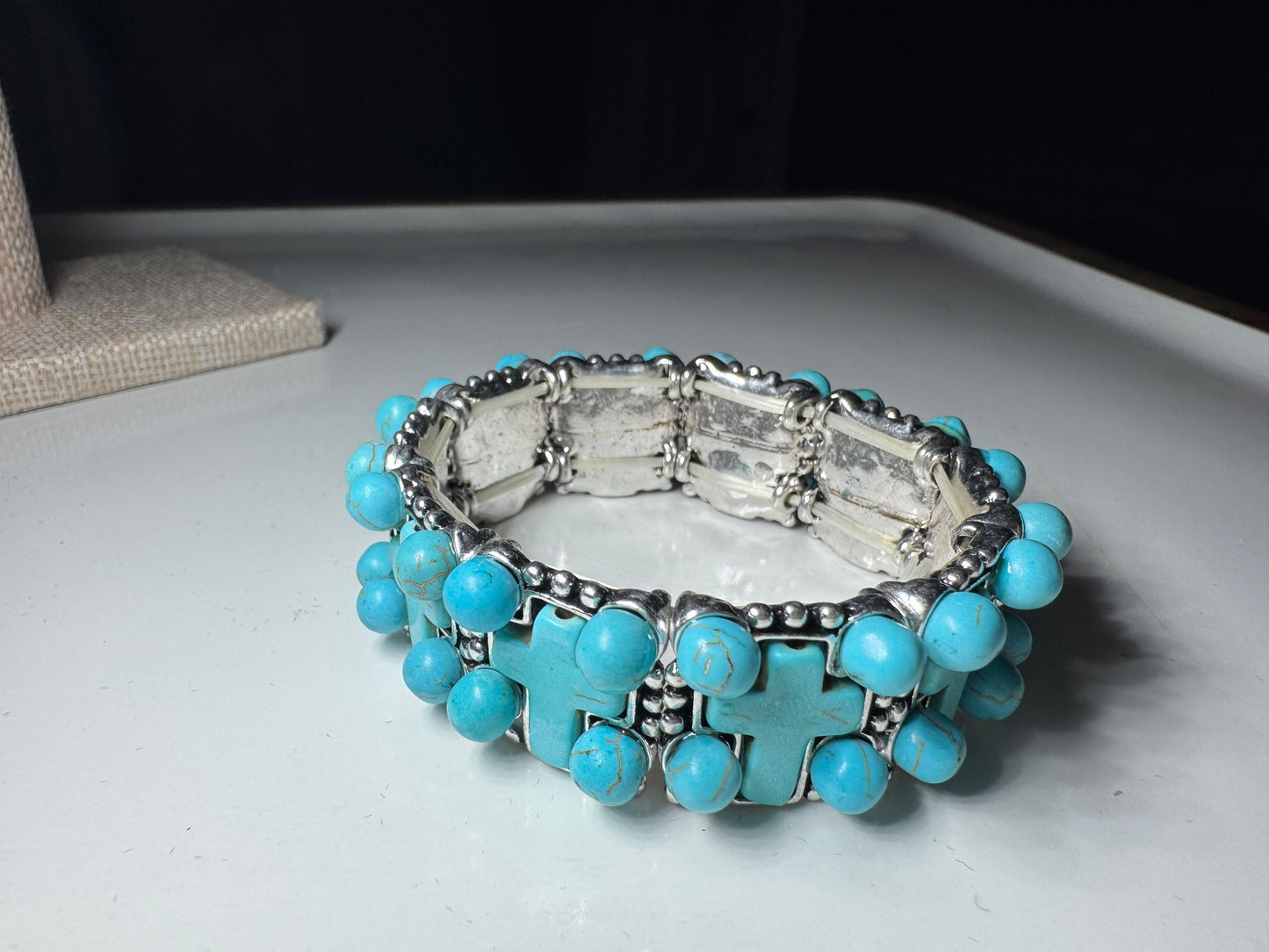 Turquoise Cross & Bead Bracelet