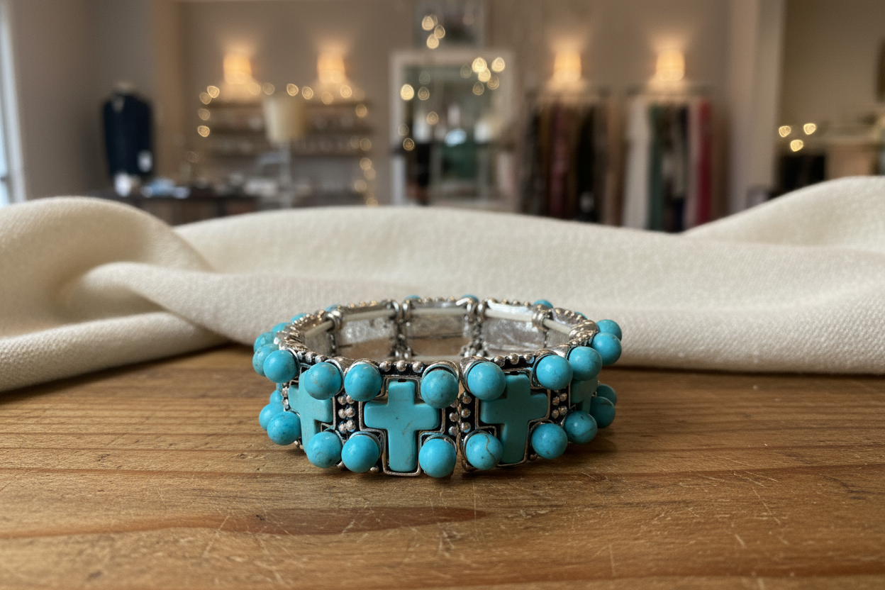 Turquoise Cross & Bead Bracelet