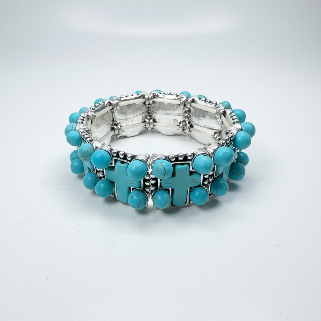 Turquoise Cross & Bead Bracelet