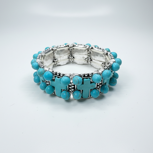 Turquoise Cross & Bead Bracelet