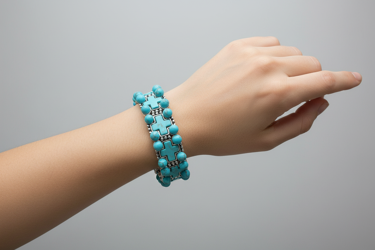 Turquoise Cross & Bead Bracelet