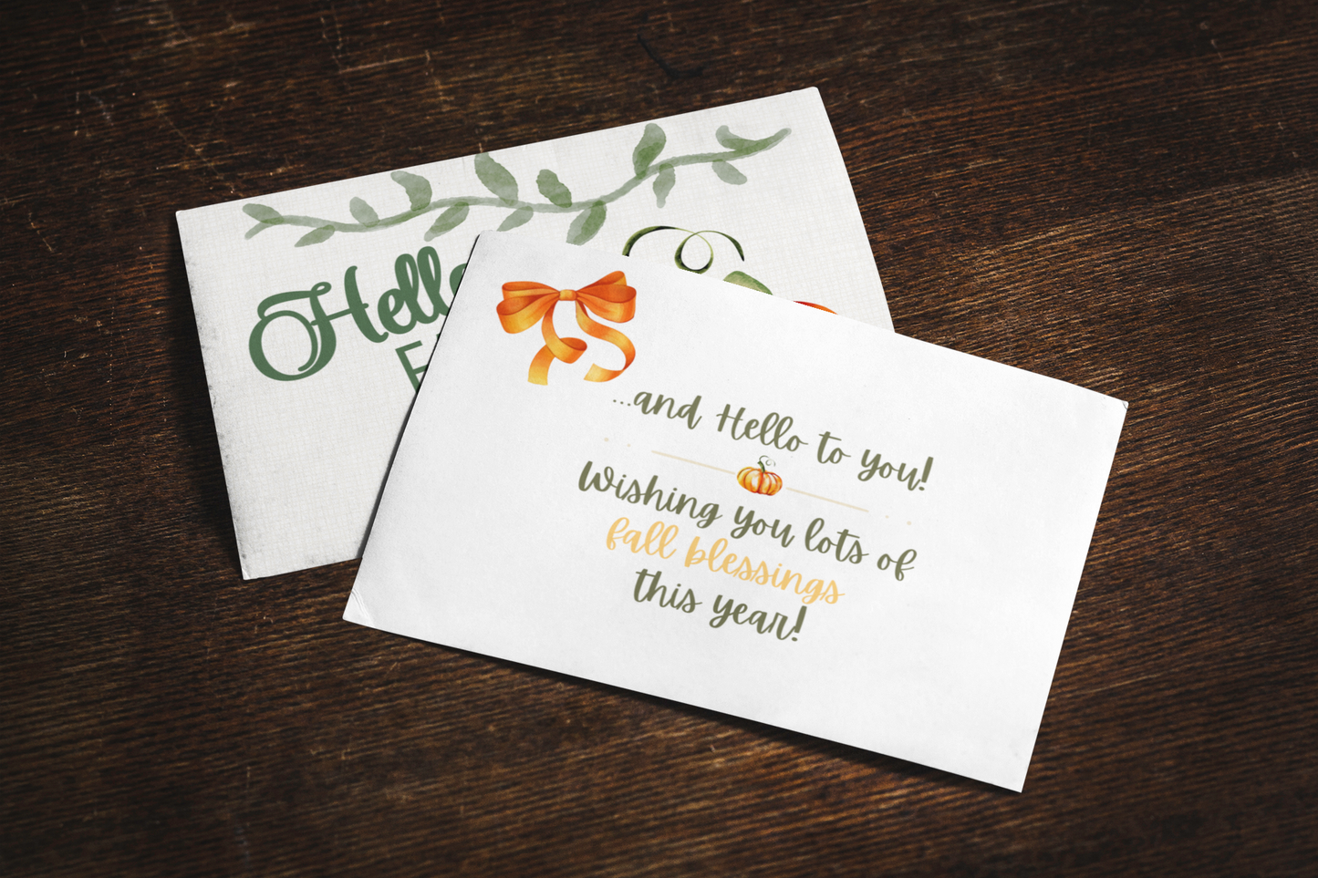 Personalized Fall Greeting Cards Customizable Hello Fall Printed Set of 5 Elegant Autumn Notes Greeting Note Card with Message Inside