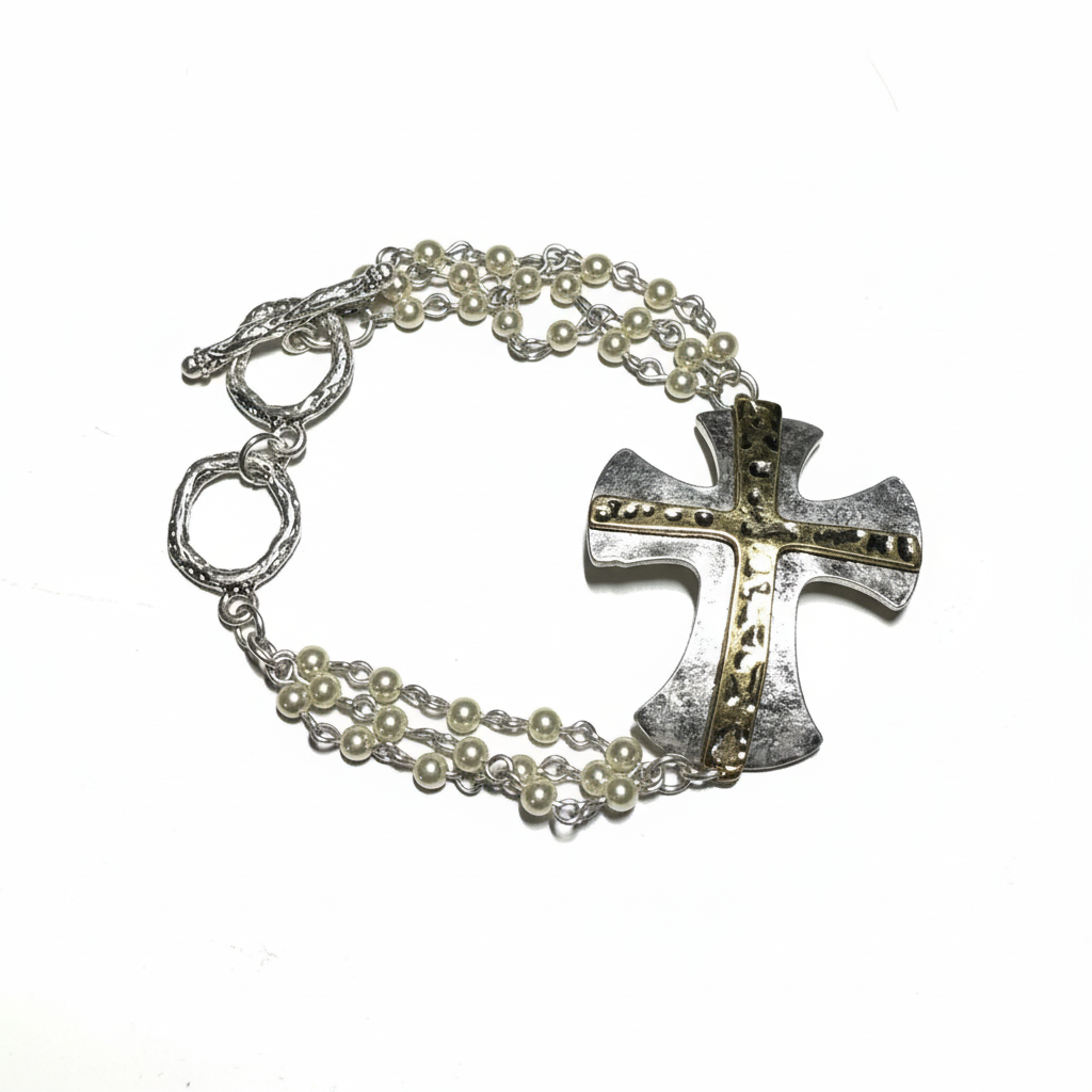 Chunky Two Toned Cross Bracelet-Adjustable