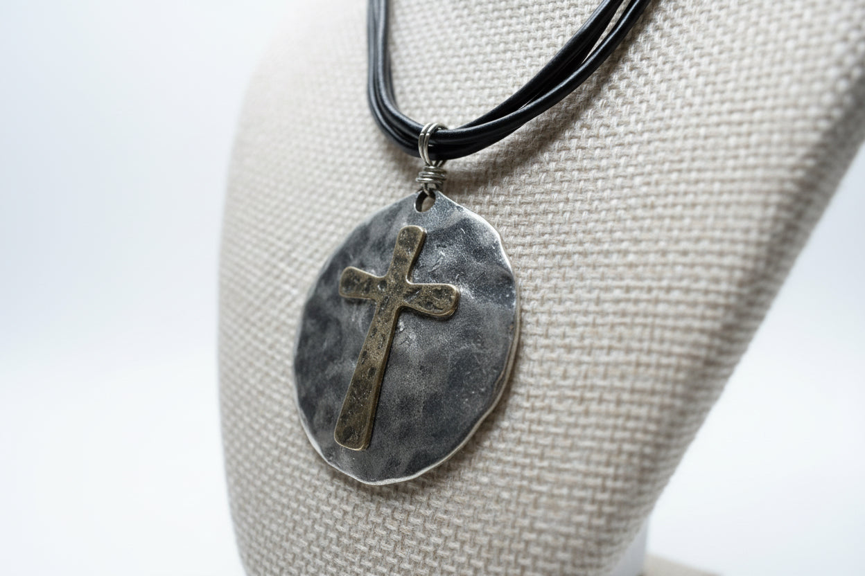 Natural Silver Cross Pendant and Earring Set
