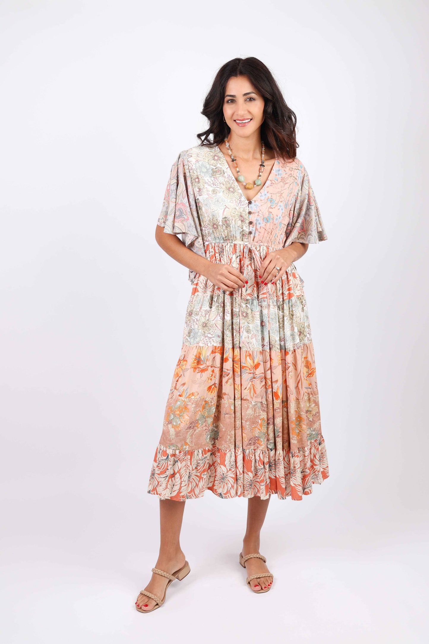 Flutter Sleeve Boho Dress: Daydreamer Blossom Patchwork