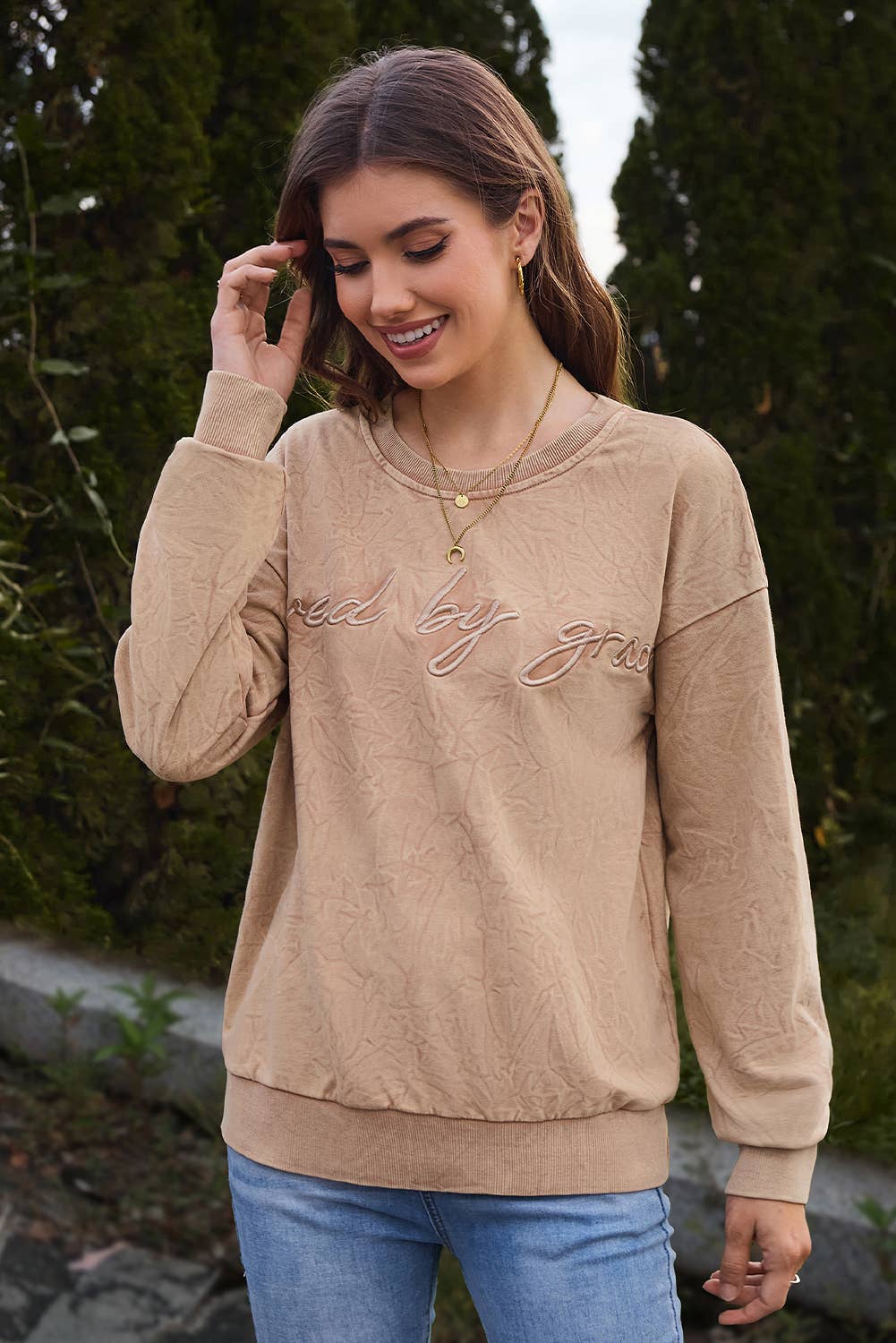 Saved by grace Embroidery Mineral Wash Sweatshirt | S-XL