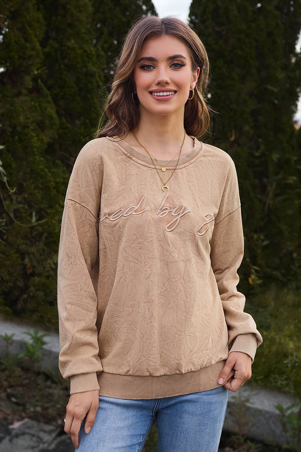 Saved by grace Embroidery Mineral Wash Sweatshirt | S-XL