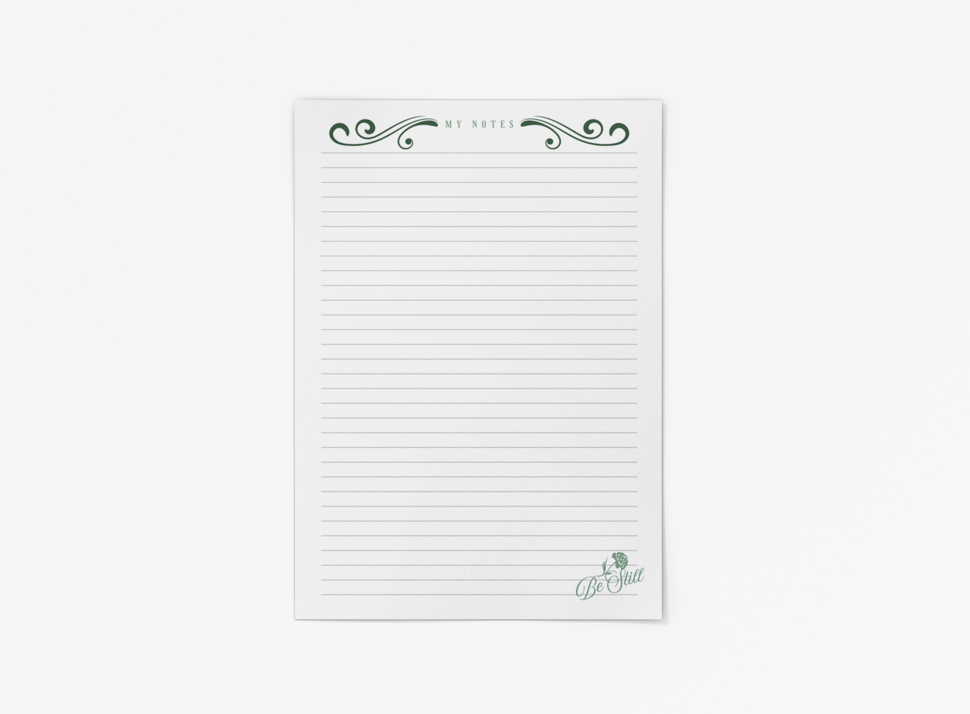 Lined notepad with decorative elements on a white background