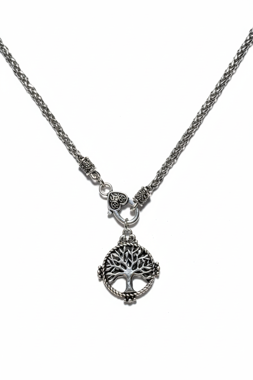 ‘Rooted in Christ’ Silver Necklace with heart clasp.