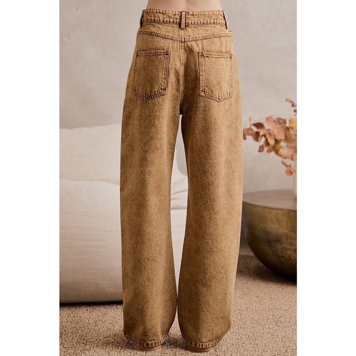 WASHED DRAWSTRING BAGGY JEANS
