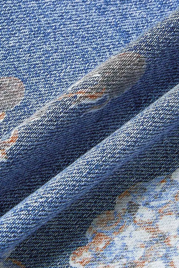 Floral Print High Waist Wide Leg Denim Jeans