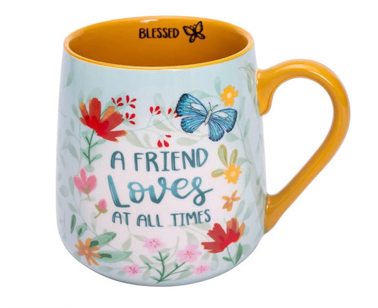 Uplifted & Inspired Stoneware Mug: A Friend Loves at All Times