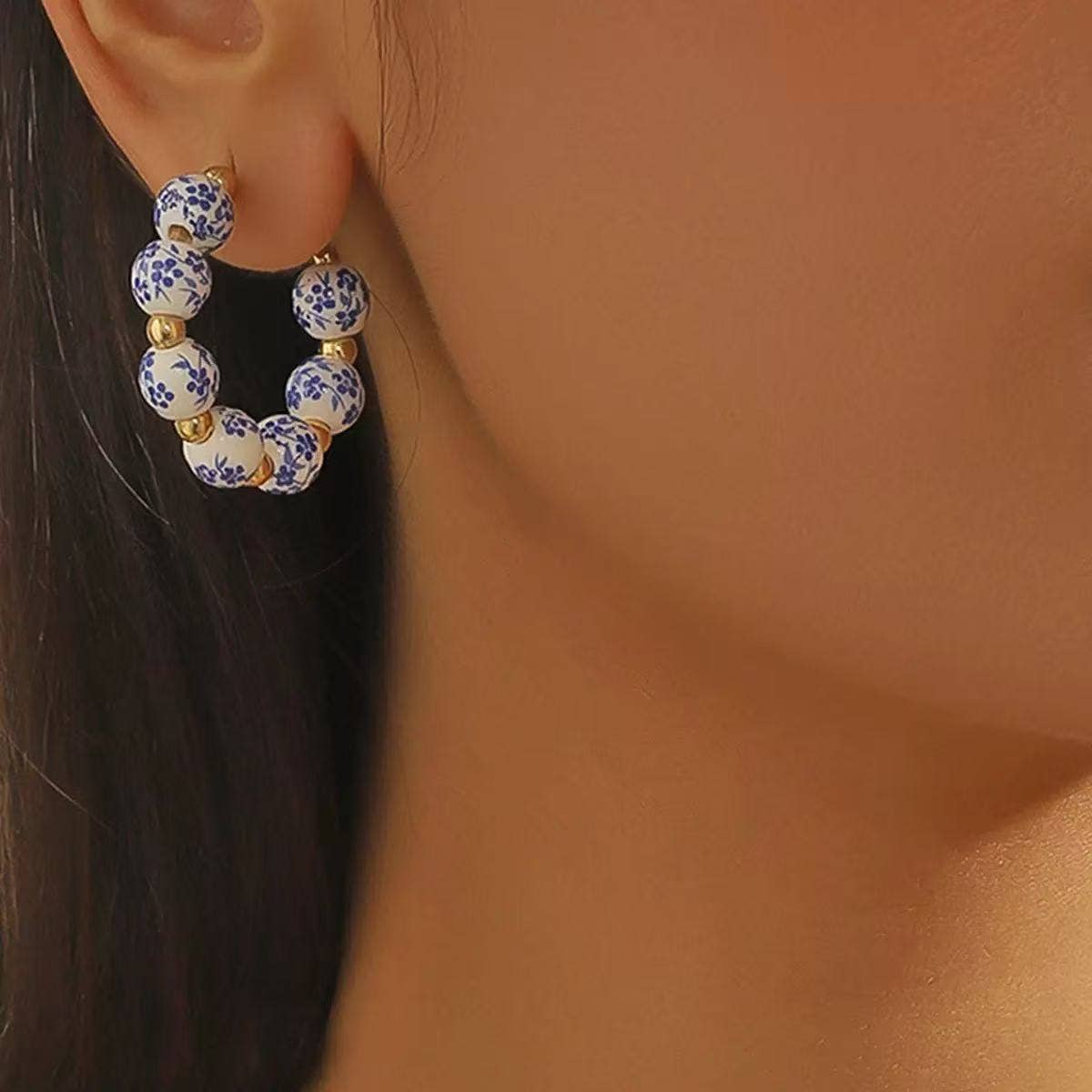 Chinoiserie Hoop Earrings for Women. Elegant Hoop Earrings