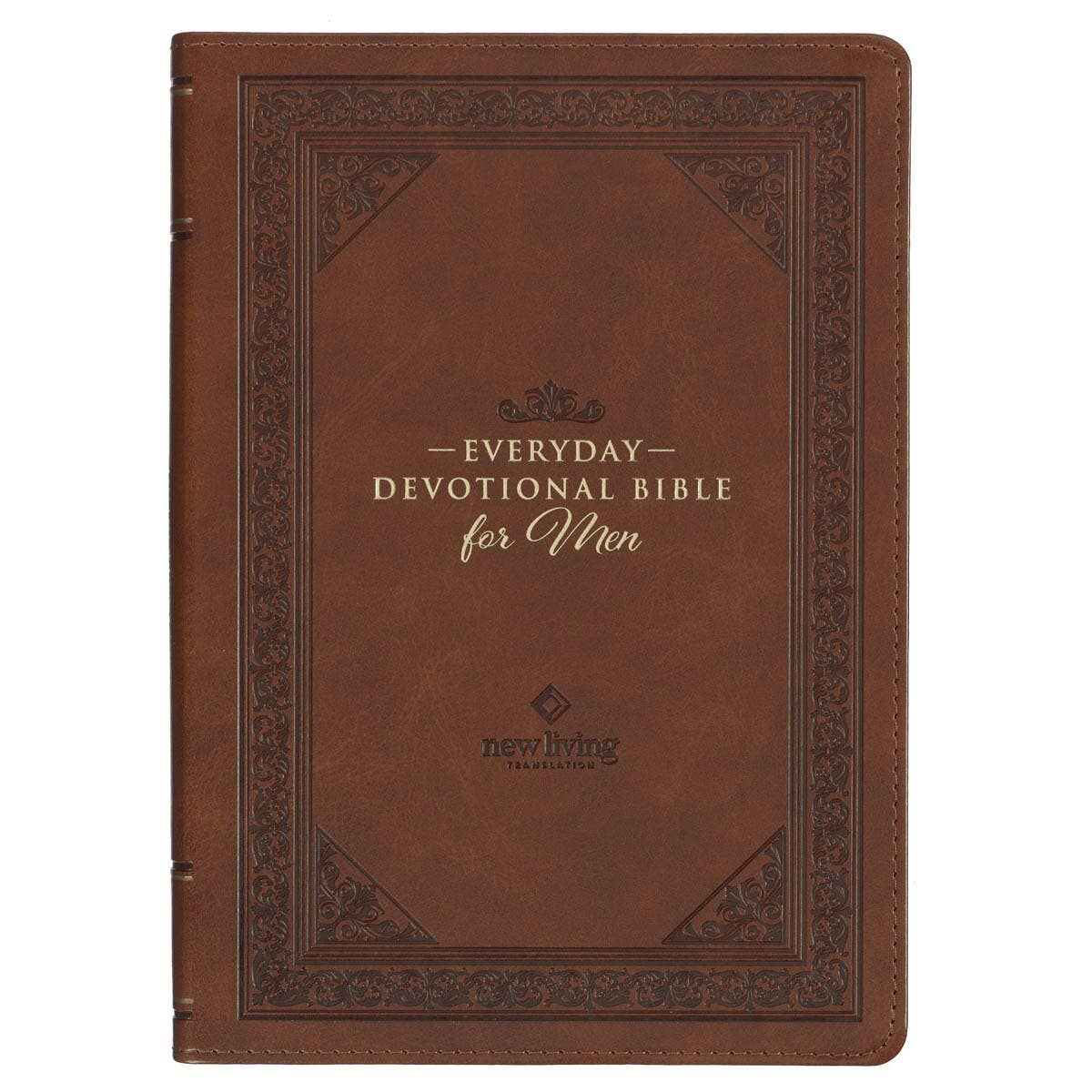 Devotional Bible NLT for Men Faux Leather, Chestnut Brown