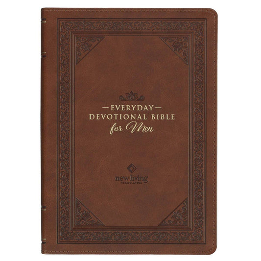 Devotional Bible NLT for Men Faux Leather, Chestnut Brown