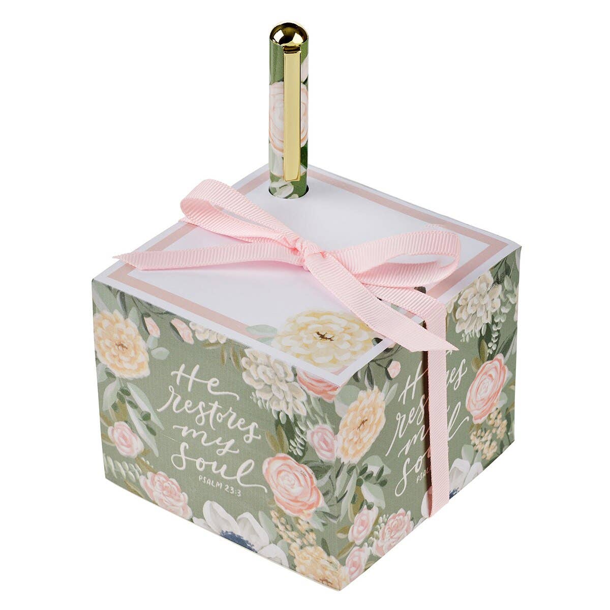 Note Block with Pen He Restores My Soul Psalm 23:3