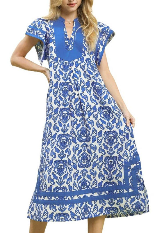 Abstract Two Tone Print Midi Dress