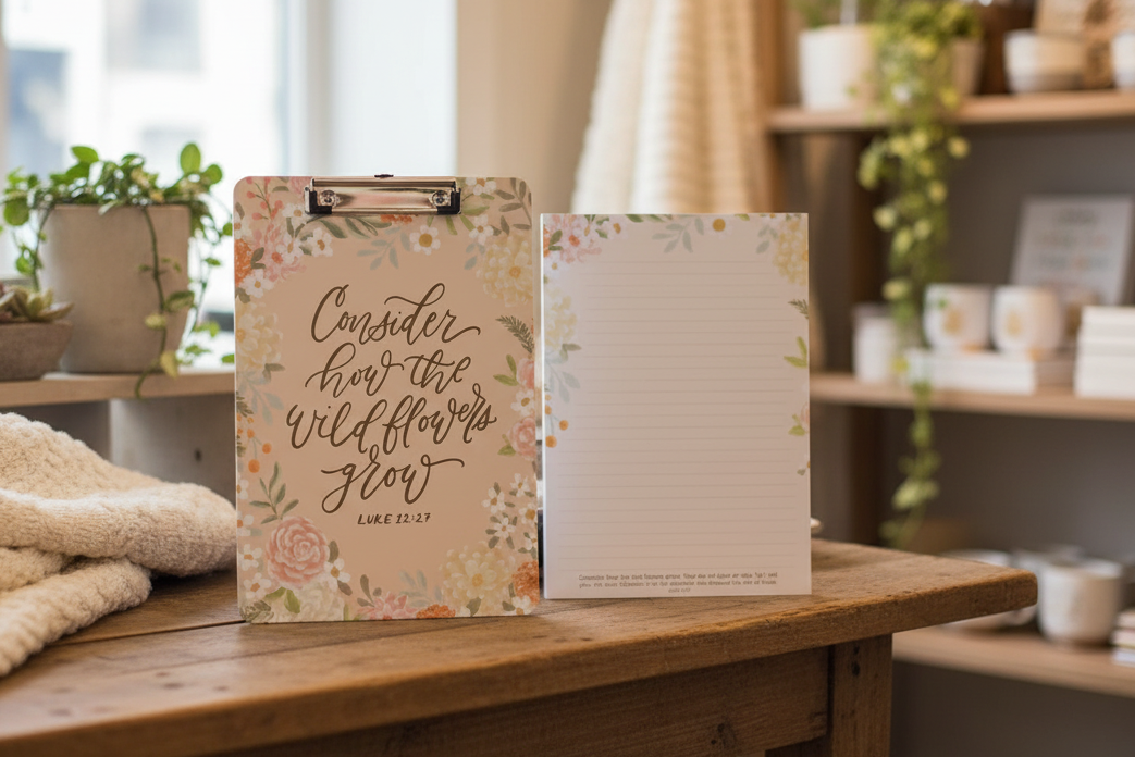 Clipboard w/pad Consider How the Wildflowers Grow Luke 12:27