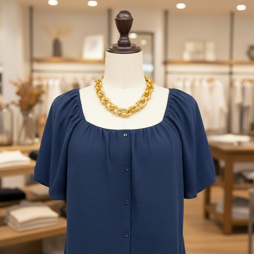 Plus Size Bubble Sleeve Button Front Blouse