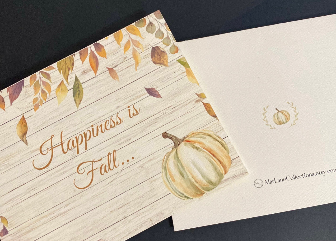 Fall Greeting Cards Notecards with Envelopes Happiness is Fall Printed Message Inside Set of 5 Autumn Cards Gift for Thanksgiving Card