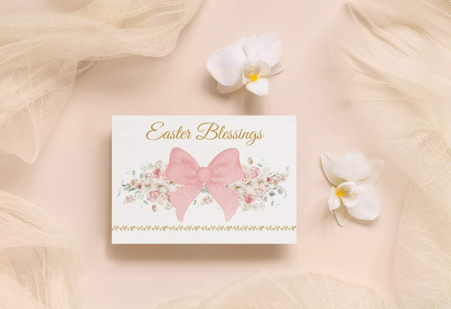 Easter Greeting Cards Customizable Spring Bow Printed Set of 5 Elegant Easter Notes Personalizable Greeting  Card with Message Inside