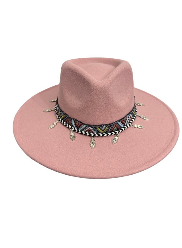 Light Pink Wide Brim Fedora Hat