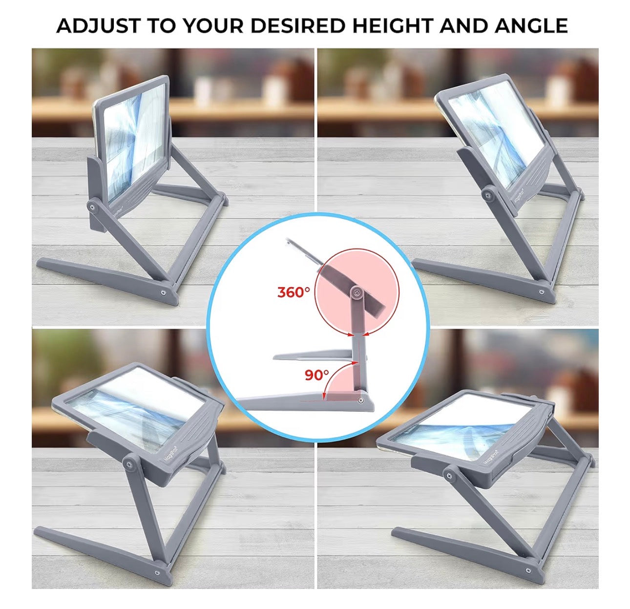 5X Large LED Full Page Magnifying Glass w/Collapsible Hands-Free Stand