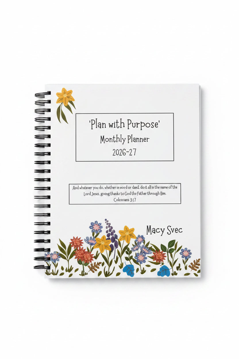 Personalized Christian Planner, Yearly, Monthly, Weekly, Daily Agenda
‘Plan with Purpose’ Monthly Planner