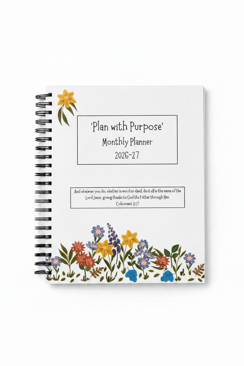 Personalized Christian Planner, Yearly, Monthly, Weekly, Daily Agenda
‘Plan with Purpose’ Monthly Planner
