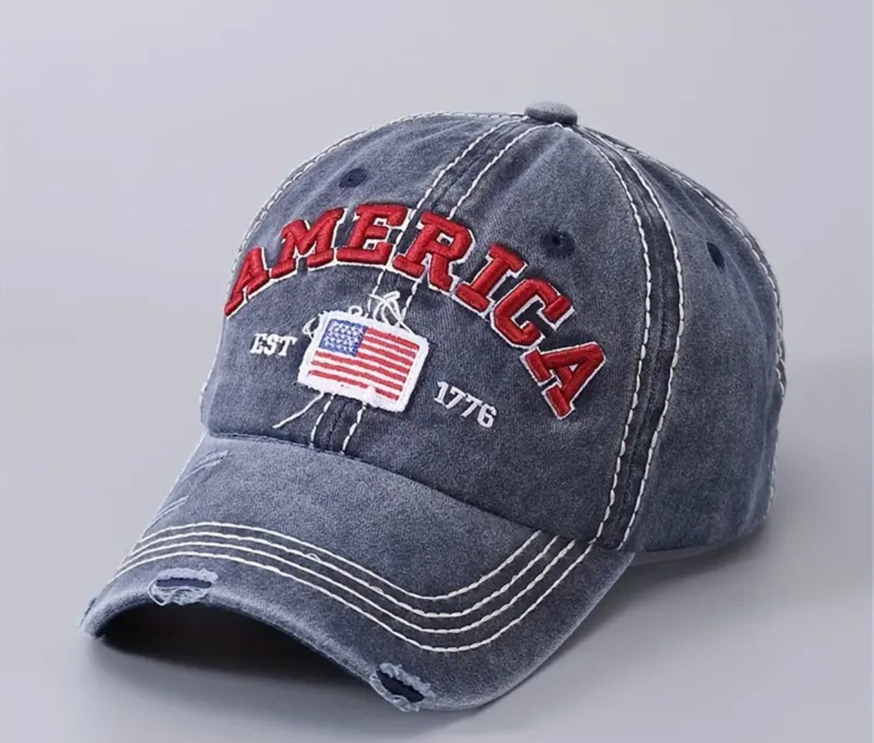 American Flag Embroidered Distressed and Adjustable Baseball Cap for Men or Women