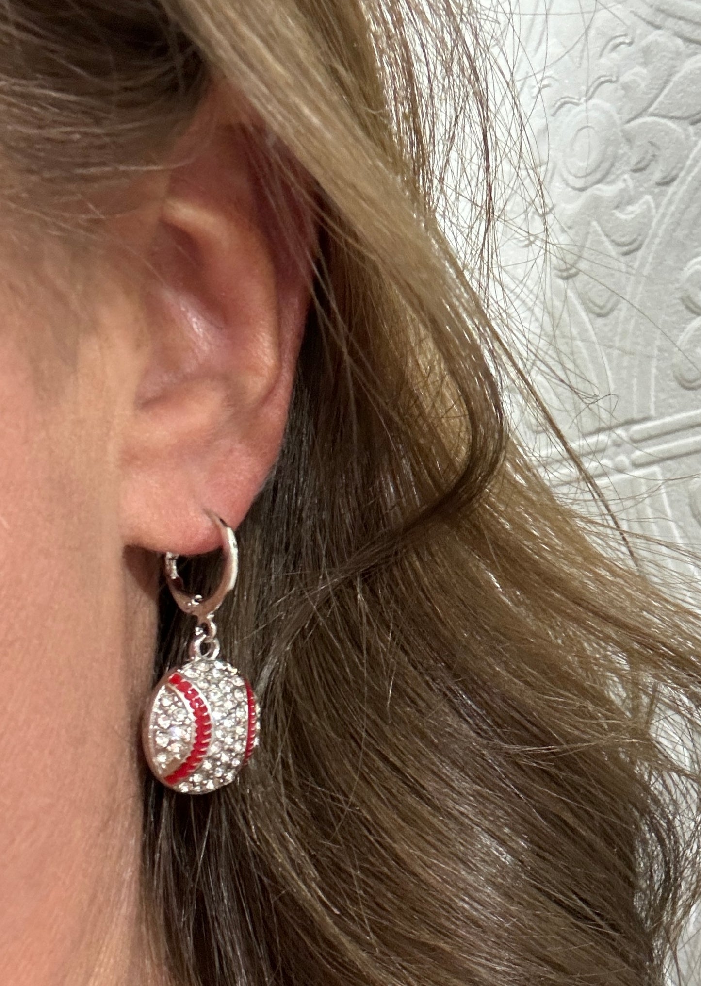 Rhinestone Dangle Baseball Earrings