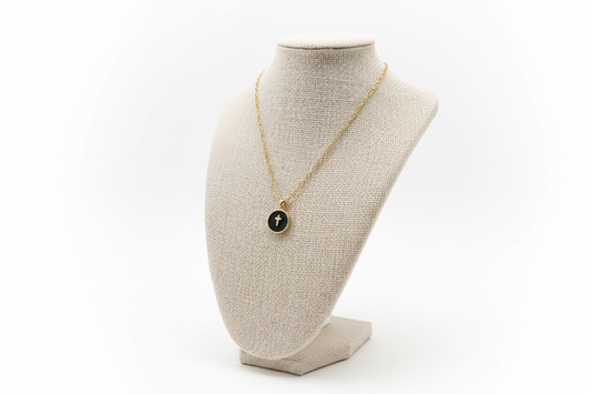 Gold Dipped 16” Chain Cross with Onyx Coin/Cross Pendant
