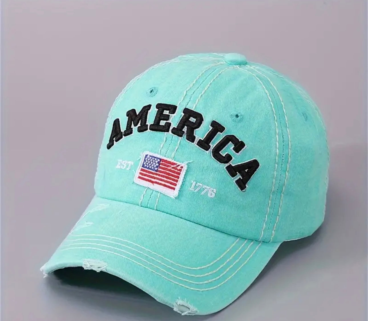 American Flag Embroidered Distressed and Adjustable Baseball Cap for Men or Women