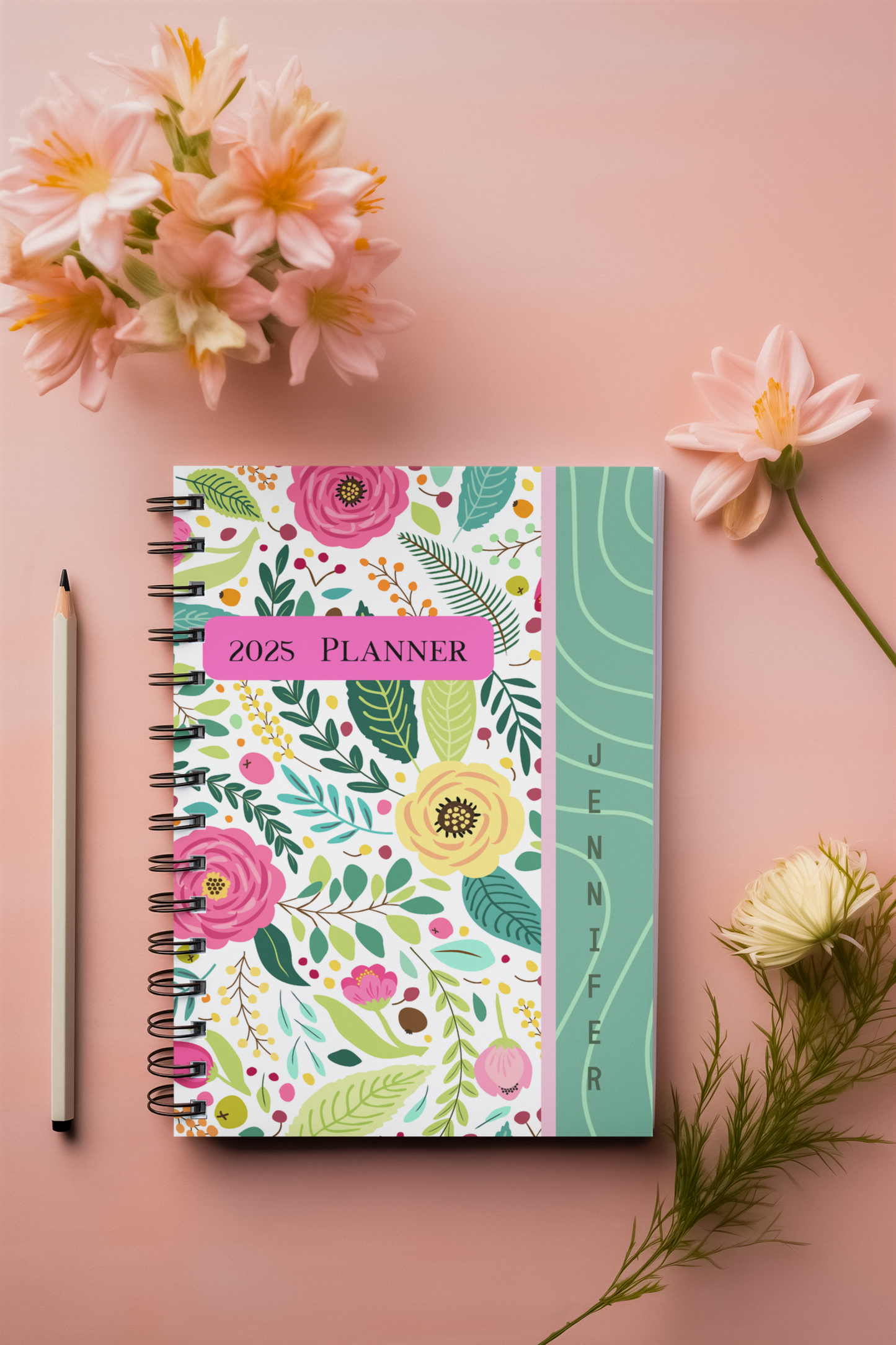 2025 Personalizable Yearly Planner, 2 Page Spread Monthly Calendar, Weekly Planner Gift for Mom Monthly Agenda for Students