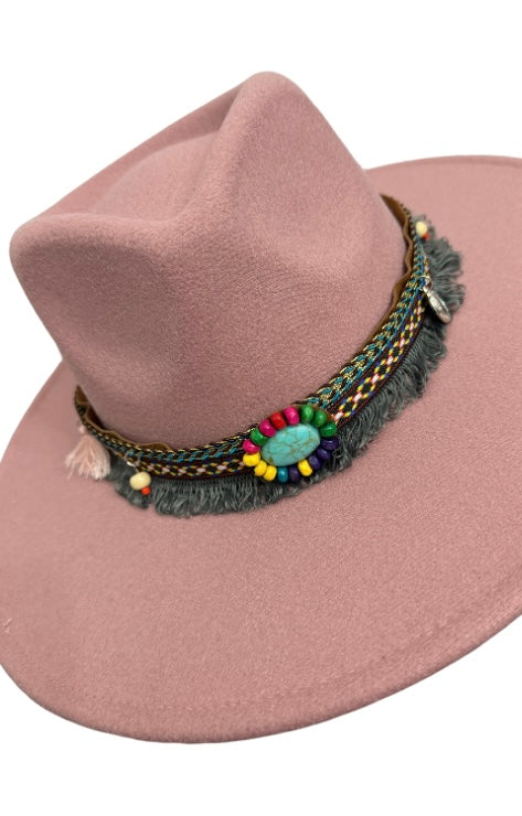 Light Pink Wide Brim Fedora Hat