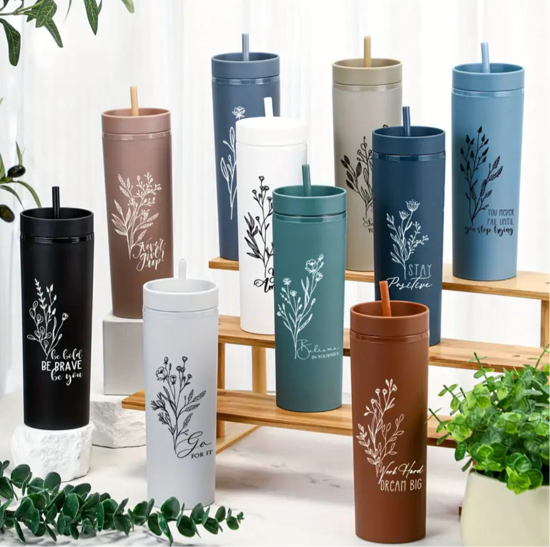 Inspirational Skinny Tumbler with lid and straw