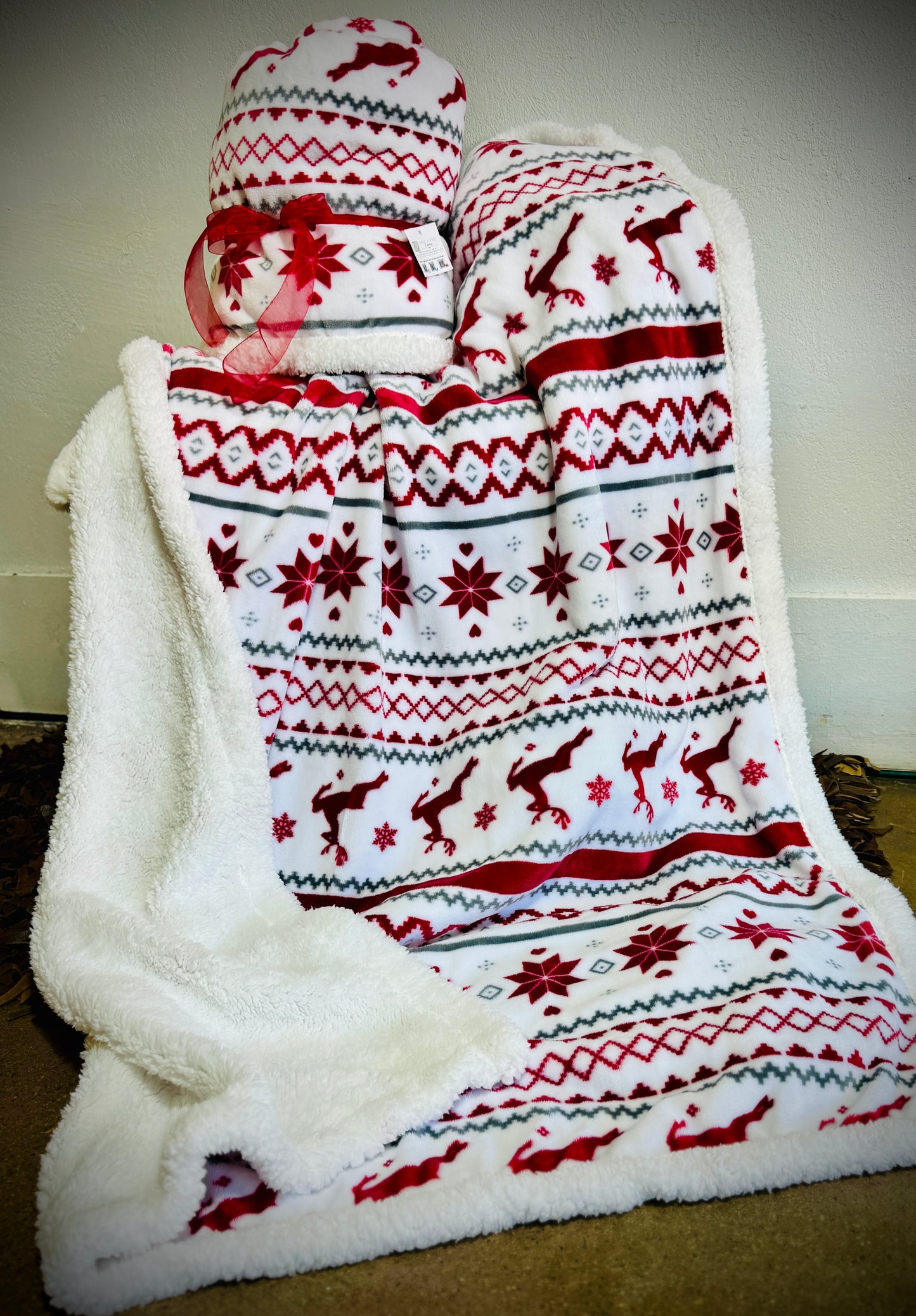 Christmas Flannel Sherpa Throw Blanket