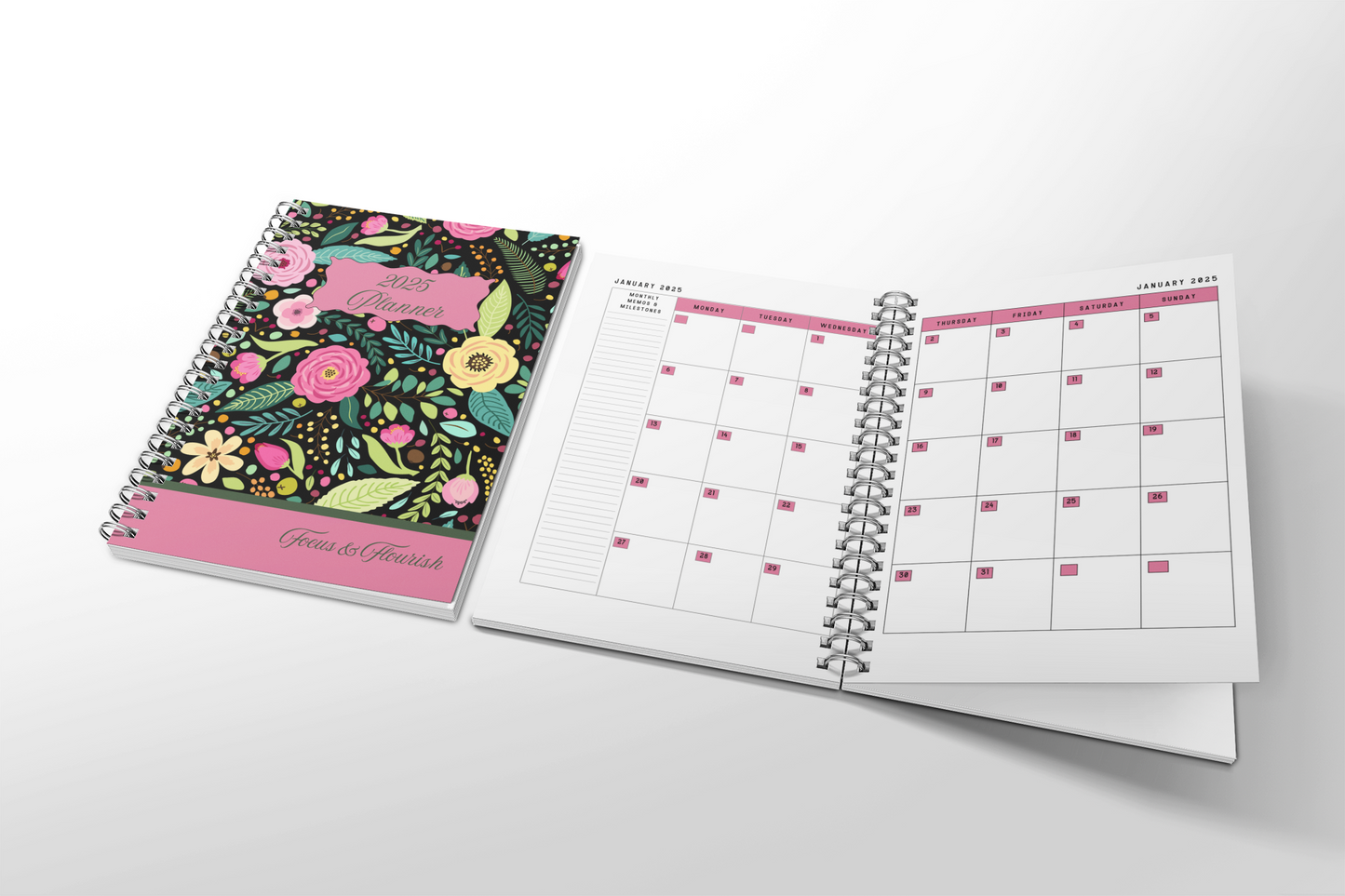 2025 Personalizable Yearly Planner, 2 Page Spread Monthly Calendar, Weekly Planner Gift for Mom Monthly Agenda for Students
