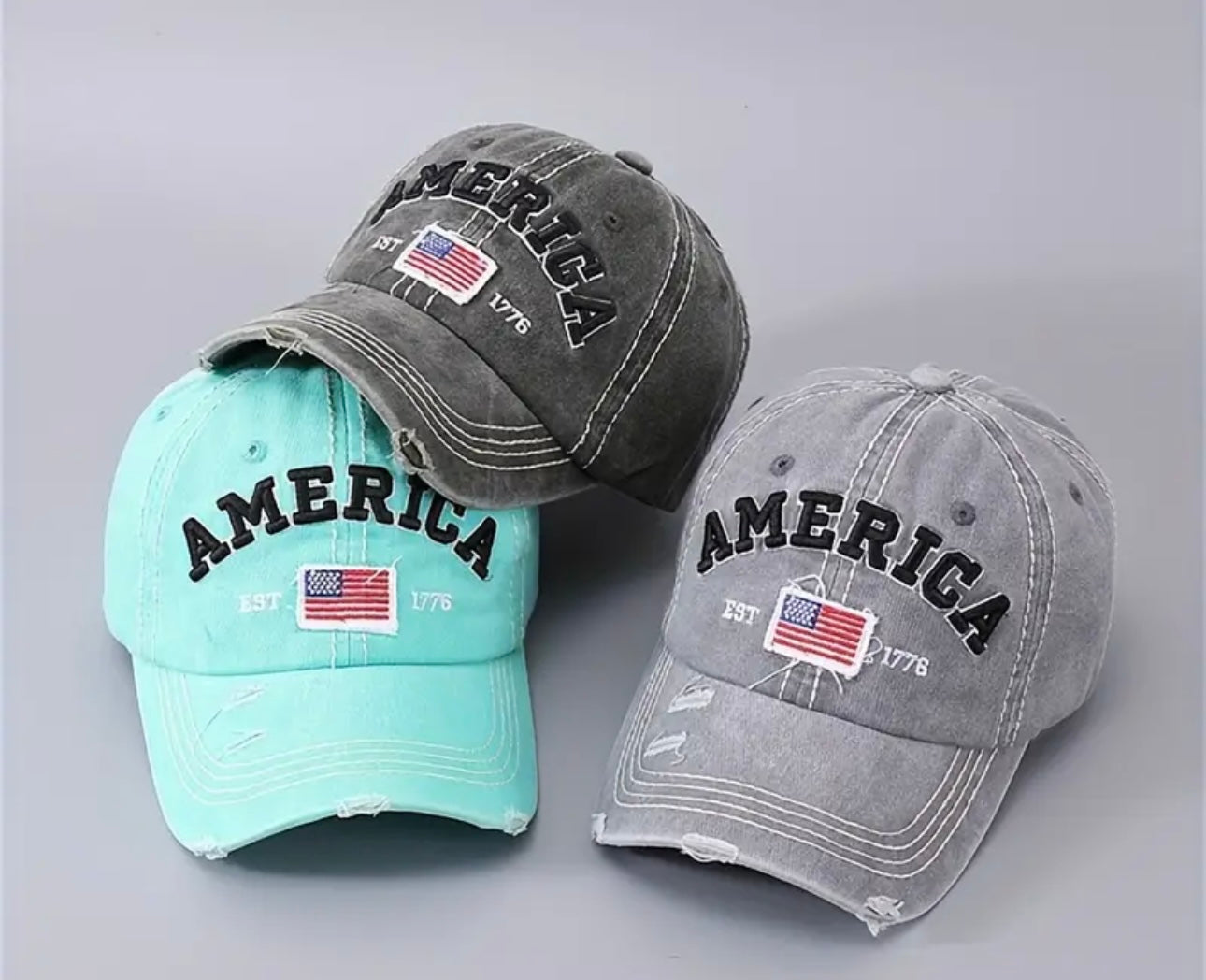 American Flag Embroidered Distressed and Adjustable Baseball Cap for Men or Women