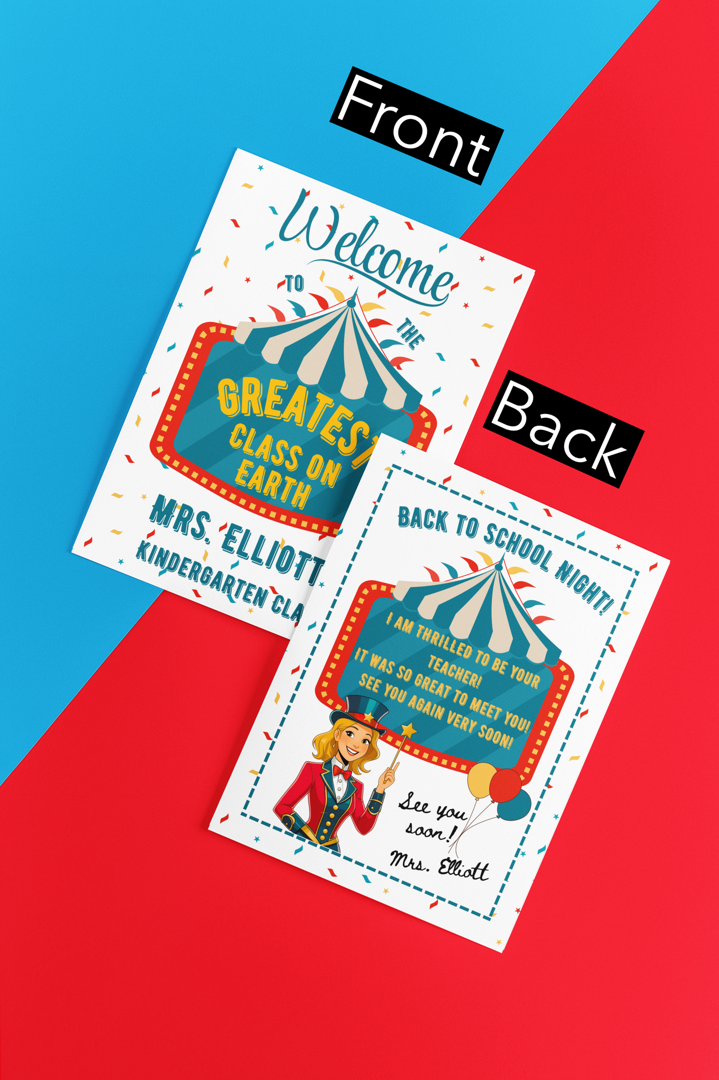 Back to School Carnival Themed Personalized Postcards for Students Back to School Note Cards from Teacher Classroom Notecards