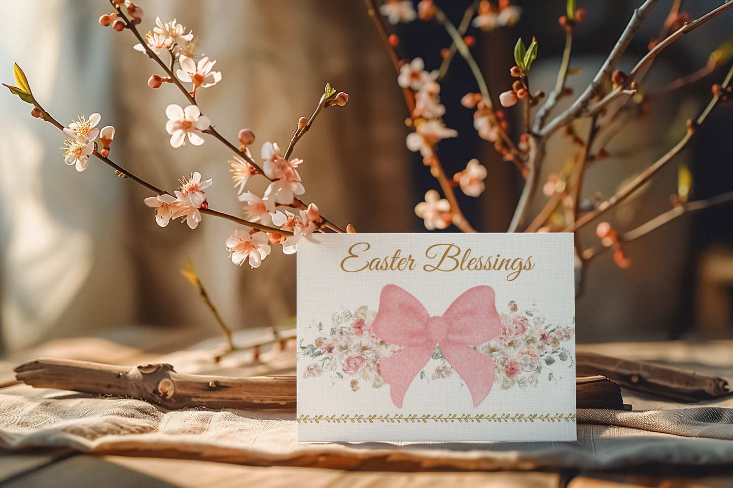 Easter Greeting Cards Customizable Spring Bow Printed Set of 5 Elegant Easter Notes Personalizable Greeting  Card with Message Inside
