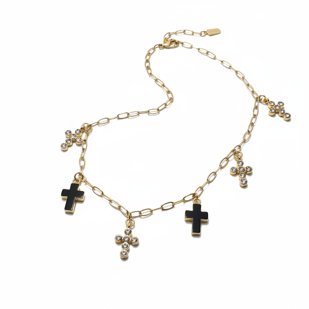 Elegant Cross Charm Gold Necklace