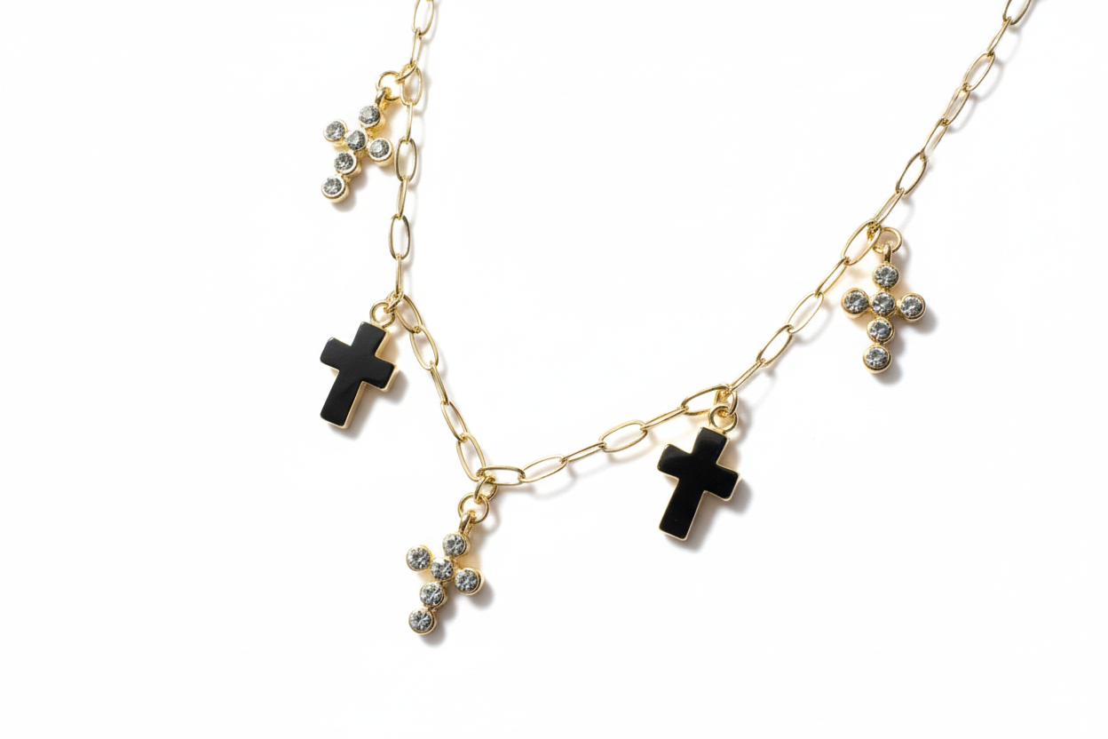 Elegant Cross Charm Gold Necklace