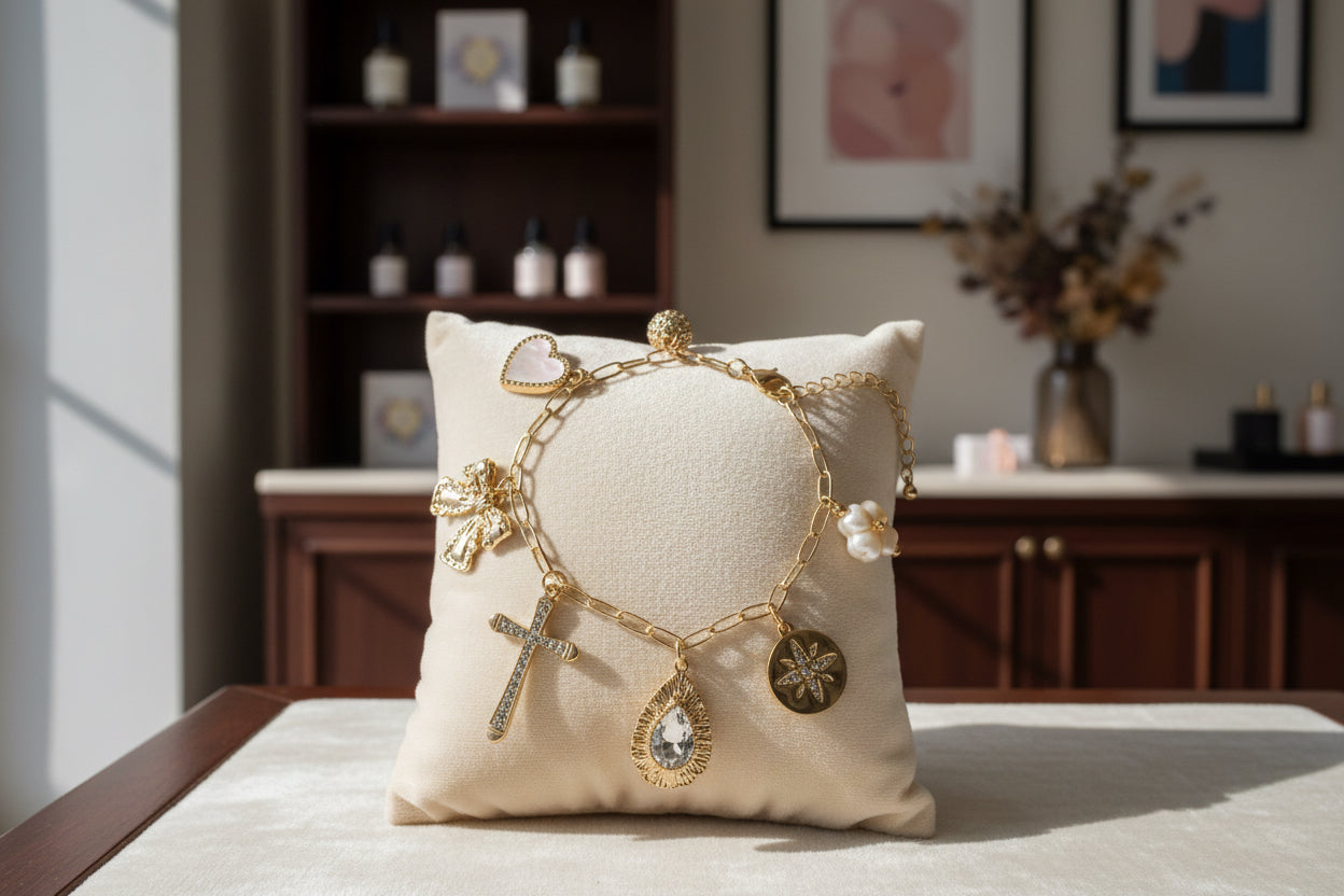 Elegant Gold Charm Bracelet with Sparkling Accents