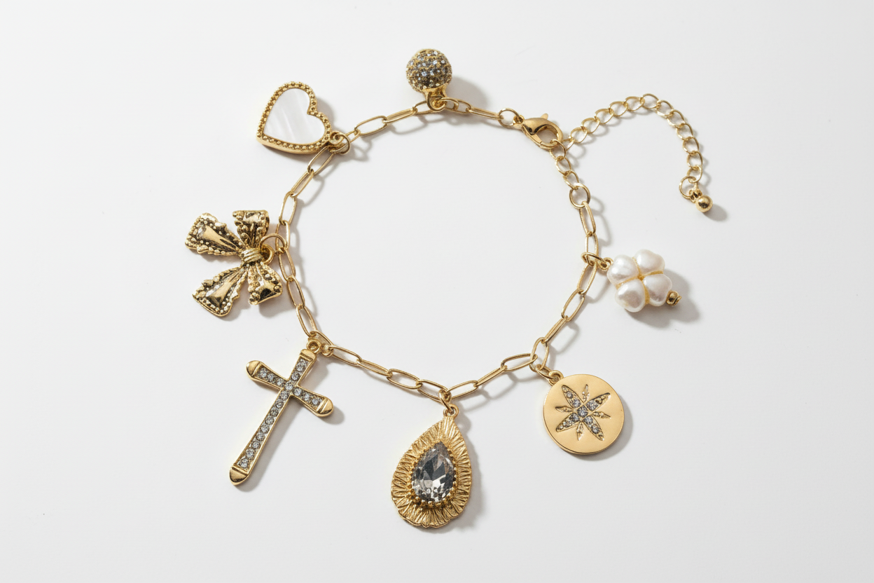 Elegant Gold Charm Bracelet with Sparkling Accents