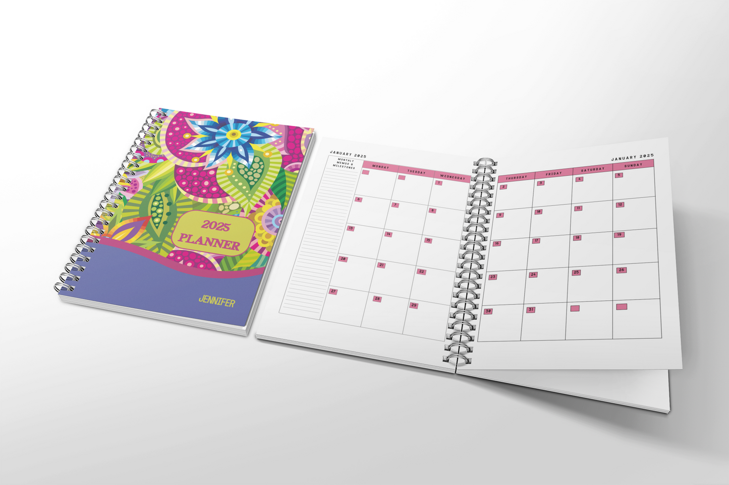 2025 Personalizable Yearly Planner, 2 Page Spread Monthly Calendar, Weekly Planner Gift for Mom Monthly Agenda for Students