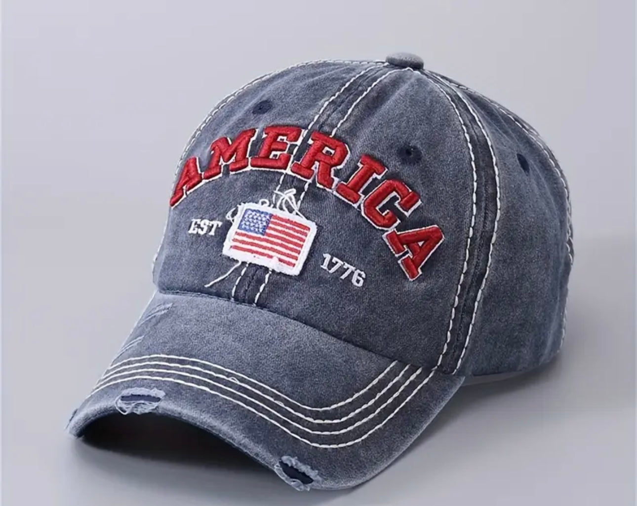 American Flag Embroidered Distressed and Adjustable Baseball Cap for Men or Women