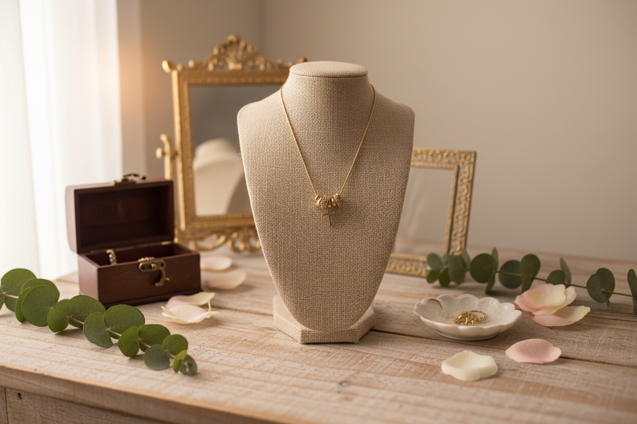Gold‑Dipped Ringlet & Cross Necklace — Crystal‑Studded Accents